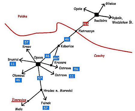 Wspinaczka lodowa w Zimrovicach - mapa dojazdu