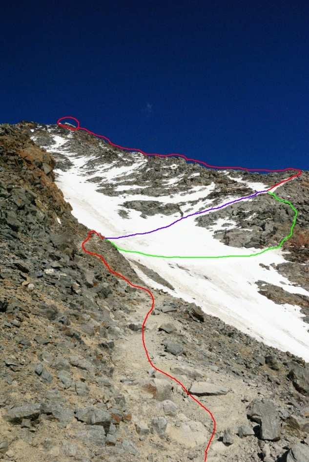 Linia przejścia przez Wielki Kuluar Mt. Blanc