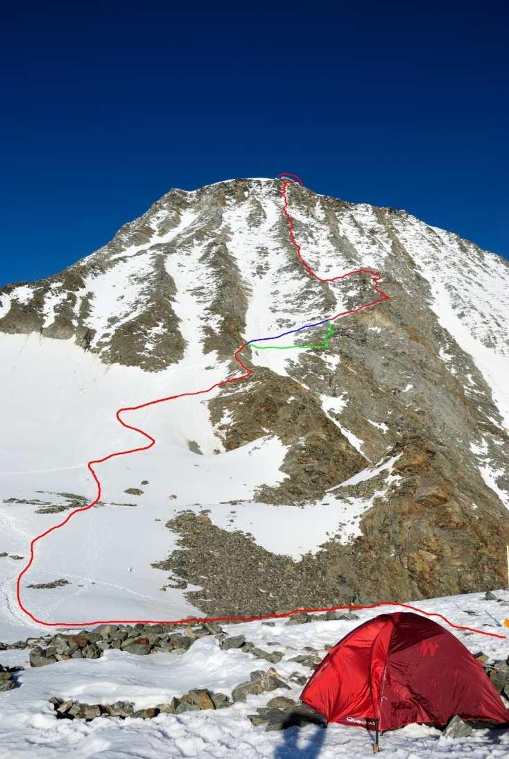Linia przejścia przez Wielki Kuluar pod Mt. Blanc